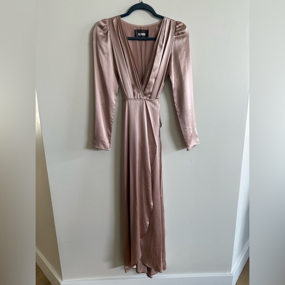 Reformation Pink Wrap Gown with Long Sleeves